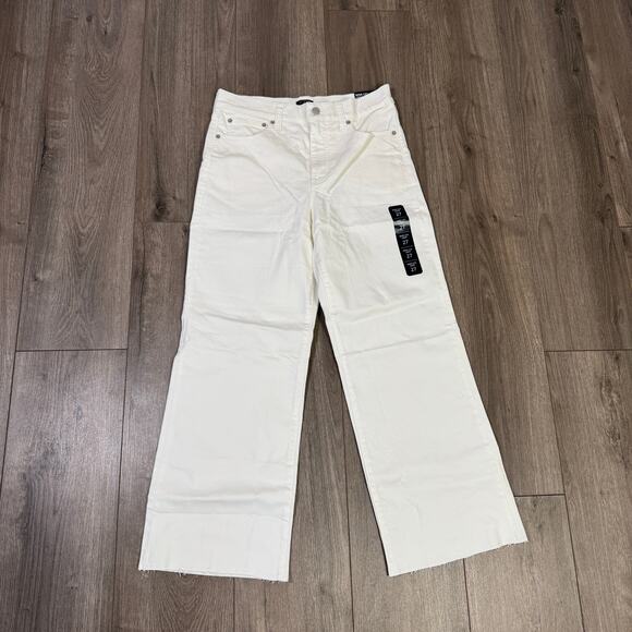 J.Crew Wide-Leg Cropped Jean WMNS 27 White Denim Hi-Rise All-Day Stretch Raw Hem - Picture 3 of 8